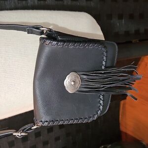 Black Fringe Faux Leather Mini Crossbody Shoulder Bag Purse